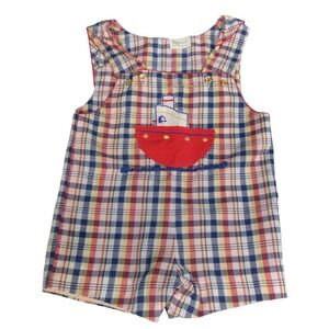 Vintage Tiny Tots Baby Boy Nautical Ship Plaid Jon Jon Romper Outfit 18 Months